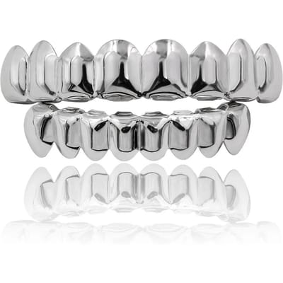 Vergulde HIP HOP Tanden Grillz Top & Bottom Grills Set Met siliconen Echte Glanzende Vampiertand Sets gray