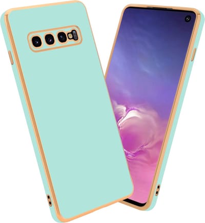 Cadorabo Hoesje geschikt voor Samsung Galaxy S10 PLUS in Glossy Mintgroen - Goud - Beschermhoes Case Cover van flexibel TPU-silicone en met camerabescherming