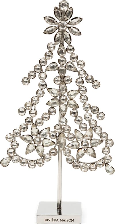 Riviera Maison Kerstdecoratie Zilver - Festive Crystal Glitter Kerstboom - IJzer/Glas (LxBxH) 12x5x22