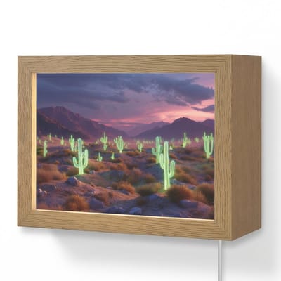 Wandlamp 20x15 cm - Oplaadbaar - Neon cactussen - Woestijn - Zonsondergang - Wandlampen binnen woonkamer - Slaapkamer lamp met kabel - Decoratieve nachtlamp - Vloerlamp snoer
