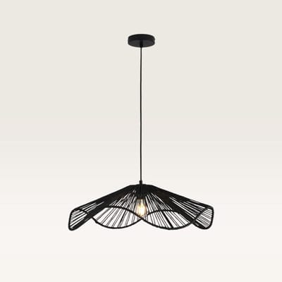 Lusenz - Papieren hanglamp eettafel L - Zwart - Gevlochten papier - E27 Fitting - Dimbaar - Hoogte verstelbaar - Voor woonkamer, gang, slaapkamer, zolder en hal - Plafondlamp - Klassiek, Moderne lamp - Japandi