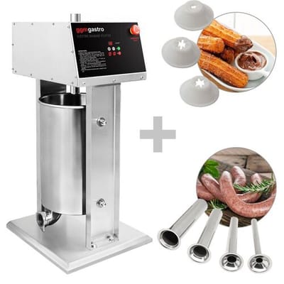 GGM Gastro Elektrischer Wurstfüller & Churro-Maschine - 30 Liter - 180 Watt - Edelstahl - inkl. 4 Wurstfüller- & 3 Churro-Füllrohre