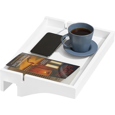 SoBuy Kleine Nachtkastje Bamboe – Wit 36x25x8cm, NKD01-W – Zwevend Bedplankje met Kabelbeheer