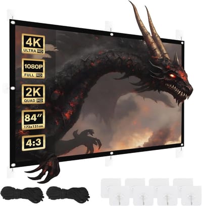 Draagbaar Projectiescherm 84 Inch - Polyester Scherm met 25mm Zwarte Rand, 179° Kijkhoek en Eenvoudige Installatie