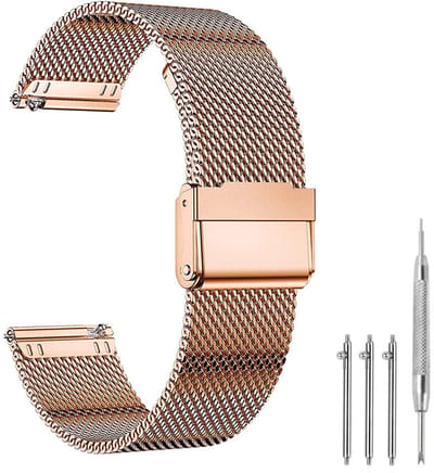 Premium Milanese Mesh Horlogeband - 22mm - Roestvrijstalen RVS Band Met Interlock Veiligheidssluiting - Universeel Verstelbaar Polsbandje (167-252mm) - Geschikt Voor Smartwatch & Traditioneel Horloge - Roségoud - Incl. Snelsluiting En Gereedschap