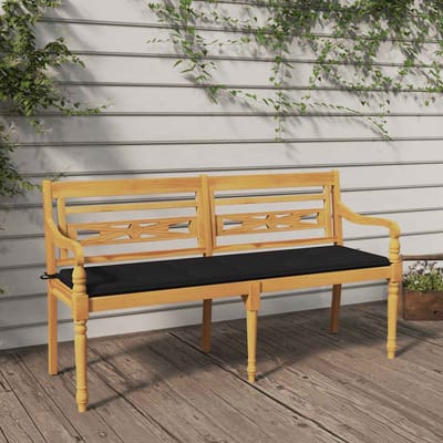 vidaXL - Bankje - Batavia - met - zwart - kussen - 150 - cm - massief - teakhout