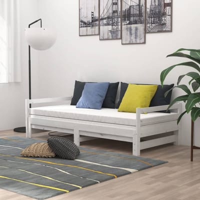 vidaXL - Slaapbank - uitschuifbaar - massief - grenenhout - wit - 2x(90x200) - cm