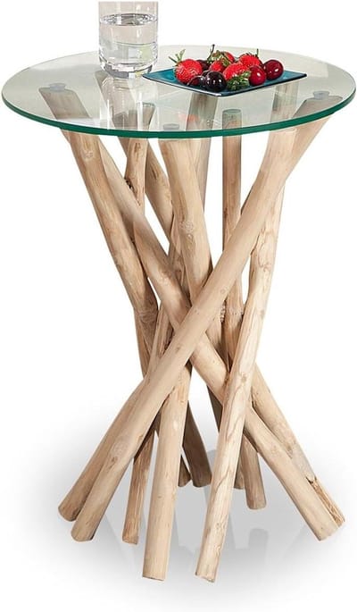 levandeo Bijzettafel drijfhout 50x40x40cm veiligheidsglas unieke salontafel natuur massief hout handgemaakt