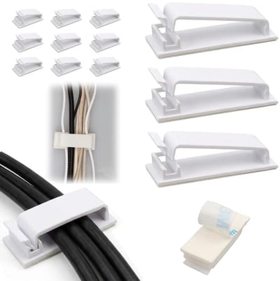 SnelShoppen - Cable Holder Set 60 Stuks, 40 Grote en 20 Kleine Kabelclips voor Kabelbeheer, Zelfklevende Kabelhouders met 3M Lijm, Wit, Voor Thuis en