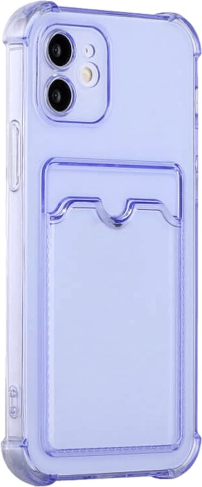 Anti Shock doorzichtig siliconen schokproef backcover met Pashouder - telefoonhoesje met vakje voor pasje - Geschikt voor Appel iPhone 12 - Lila/Transparant