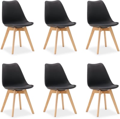 Homestyle4u Eetkamerstoel van Hout en Kunststof - 6 Stoelen - Keukentoel - Zwart