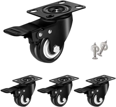 4 stuks zware wielen met rem 50 mm / 2 inch, tot 200 kg, 360 graden draaibaar, zwenkwielen, transportwielen, meubelwielen, stille wielen voor meubels, zwart, met schroeven
