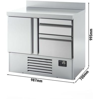 GGM Gastro Kühltisch Premium PLUS - 980x700mm - mit 1 Tür - 2 Schubladen - mit Aufkantung