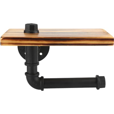 lIjzeren Pijp Wandmontage Papierhouder Rek Houten Plank Badkamer Toilet black