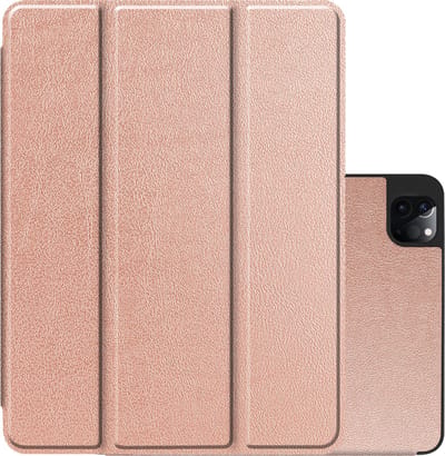 Hoes - Geschikt voor Apple iPad Pro (2022) - 12.9 inch - Dun & Stevig - Trifold Bookcase - Hard Cover Case - Met Uitsparing Geschikt voor Apple Pencil - Hardcover Book - Tablet Hoesje - Rosé goud