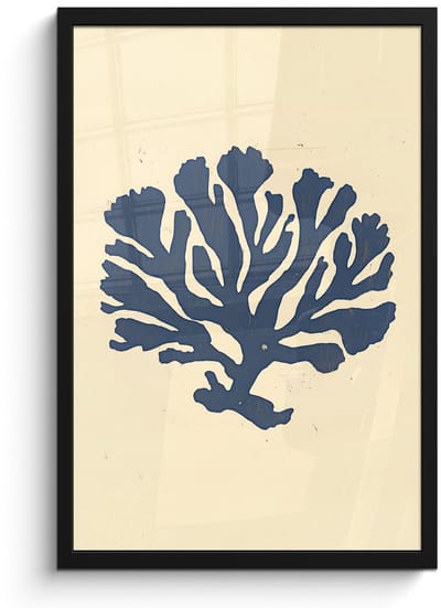 Poster in lijst - Fotolijst 40x60 cm - Posters - Blauw koraal - Vertakkingen - Beige - Posterlijst zwart - Decoratie - Wanddecoratie woonkamer - Muurdecoratie slaapkamer