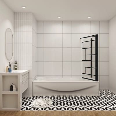 Badwand Acacia 1-Delig 80x140 Met Zijwand 75cm 6Mm Helder Glas Zwarte Kaders Antikalk Mat Zwart