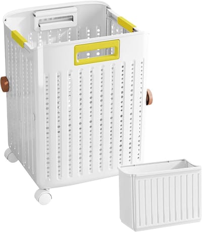 Wasmand Met Wielen - Opvouwbare Wasopbergkubus - Ruimtebesparend Opbergen - Compact En Mobiel - 365L x 95B x 43H - Wit