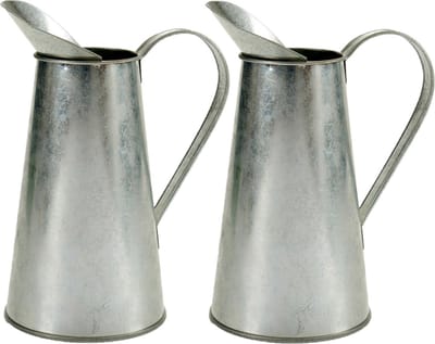 Set van 2x stuks bloempotten/plantenbakken zinken melkkan met handvat 17 x 11 x 22 cm