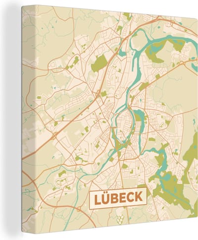 Canvas Schilderij Stadskaart - Kaart - Lübeck - Vintage - Plattegrond - 20x20 cm - Wanddecoratie