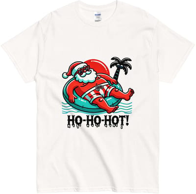 Zomer Vakantie T Shirt - Dames Heren - Komische Kerstman - Ho Ho Hot - Wit - S