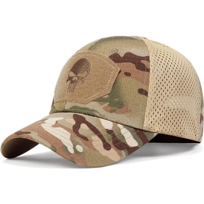 Nieuwe Trend Coole Schedel Multicam Operators Mesh Baseballpet Mannen Fitted Pet Tactisch Goede Kwaliteit Ademend Buiten Sport Papa Hoed 56-62cm beige