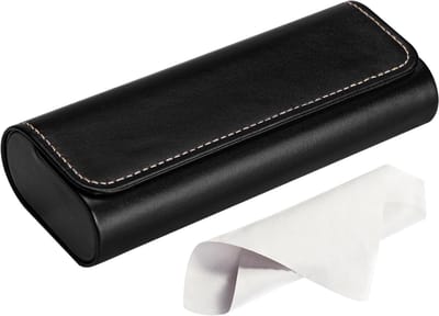 Elegante Hardcase voor Zonnebrillen en Brillen, Luxe Leren Brilendoos met Microvezeldoek, Perfect voor Reizen en Dagelijks Gebruik, Zwart, One Size