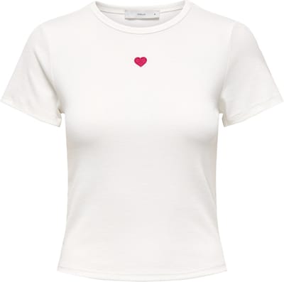 Only T-shirt Onlelva June Emb S/s Tee Jrs Noos 15342939 Cloud Dancer/red Heart Dames Maat - XL