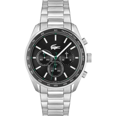 Lacoste LC2011347 BOSTON Heren Horloge - Chronograaf - Mineraalglas - Staal - Zilverkleurig - 42 mm breed - Quartz - Vouw/Vlindersluiting