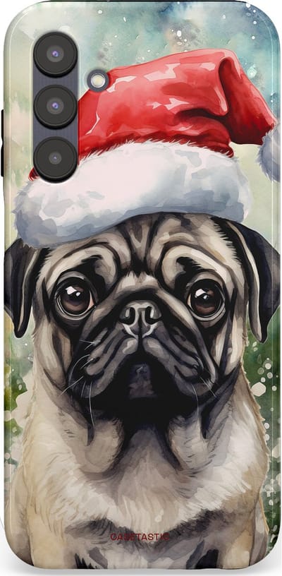 Casetastic hoesje geschikt voor Samsung Galaxy A25 - Dubbellaagse bescherming - Aquarel Kerstmis Pug Hond - Fashion Case - Grijs Taupe Donkergrijs Saliegroen