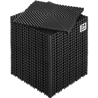 VEVOR Interlocking Drainage Mat Douchemat 31 x 31 cm Modulaire Interlocking Vloermatten, 24 Stuks Splitsbare Drainagematten, Antislip Drainage Vloertegels, voor Garage Tuin Zwart