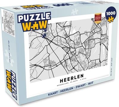 Puzzel Kaart - Heerlen - Zwart - Wit - Legpuzzel - Puzzel 1000 stukjes volwassenen