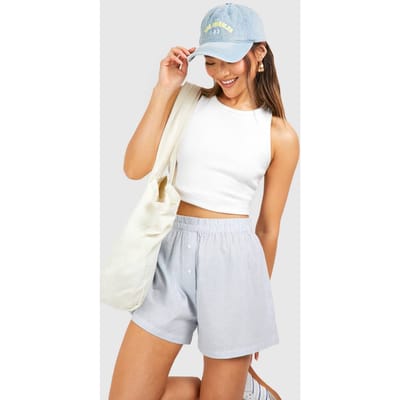 boohoo Dames Linnen Look Pinstripe Shorts | Blue | Maat: 6