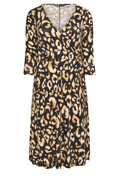 Yours Zwarte Wikkeljurk Met Dierenprint Size 44
