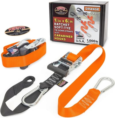 Rateltouw Set - Spanbanden met Haak - Voertuigen Vastzetten - Ingebouwde Zachte Lus - 3.8cm x 2m - Oranje Zwart