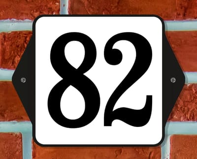 Huisnummerbord Klassiek - Nummer 82 - 14 x 11 cm - incl. bevestiging | - naambord - nummerbord - voordeur