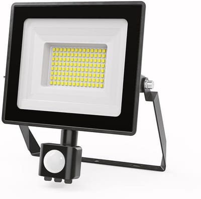 Krachtige LED Schijnwerper 50W met Bewegingsmelder en Schemerschakelaar, Koelwit Licht