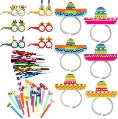 Aoriher Cinco De Mayo Sombrero & Hoofdband Set Feestpakket - 6 Stuks Sombrero Feesthoeden en 6 Stuks Feestbril Maskers, Mexicaanse Hoofdband en Nieuwigheid Mexicaanse Fiesta-bril Fotorekwisieten