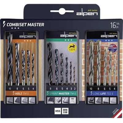 Alpen Combiset Master 0000811003100 Universeel boorassortiment 16-delig Metaal, Steen, Beton, Hout, Metselwerk 2 mm, 3 mm, 4 mm, 5 mm, 6 mm, 7 mm, 8