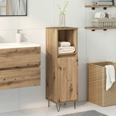 vidaXL - Badkamerkast - 30x30x100 - cm - bewerkt - hout - artisanaal - eikenkleurig