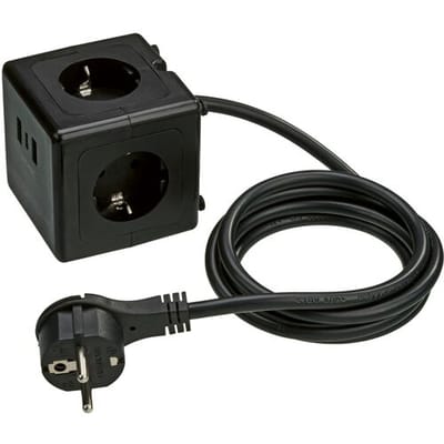 TRONIC Kubus-stekkerdoos met USB-aansluitingen (Zwart)