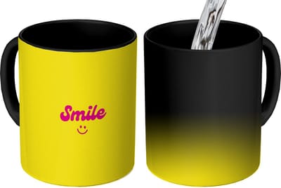 Magische Mok - Foto op Warmte Mokken - Koffiemok - Smile - Geel - Roze - Magic Mok - Beker - 350 ML - Theemok