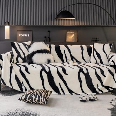 Pluche bank handdoek herfst en winter volledig ingepakt hoes hoes antislip kussen hoogwaardige hoes doek verdikt winter zebra patroon deken 180*130
