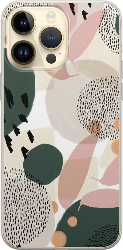 Leuke Telefoonhoesjes - Hoesje geschikt voor iPhone 14 Pro Max - Abstract print - Soft case - TPU - Print / Illustratie - Beige