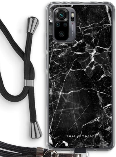Case Company® - Hoesje met koord geschikt voor Xiaomi Redmi Note 10 Pro hoesje met Koord - Zwart Marmer - Telefoonhoesje met Zwart Koord - Bescherming aan alle Kanten en Over de Schermrand