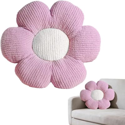 Decoratieve Bloemkussen voor Bed, Bank of Stoel – Pluche Zitzak met Daisy Motief – 40cm Paars Kussen voor Thuisdecoratie en Comfort