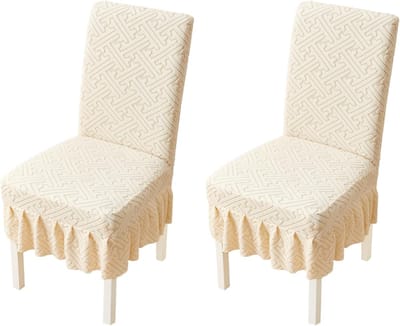 Daity 2-delige eetkamerstoelhoezenset - stretchstoelhoes met rok - wasbare stretchstoelhoes voor eetkamer - restaurant - feestzaal - gebroken wit