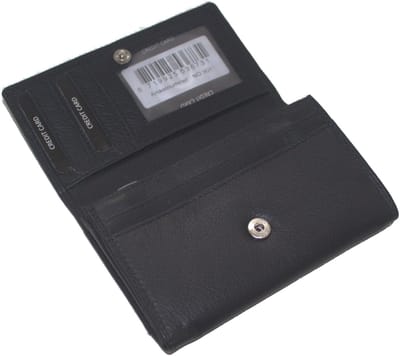 Oi zwarte lederen overslagportemonnee kort / kleinere damesbeurs plat / dunne en compacte damesportemonnee / anti skim / zwart leer / 301