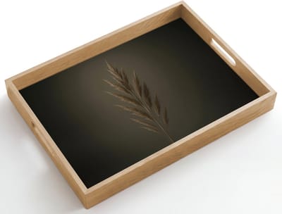 Dienblad hout 50x35 cm - Schootdienblad - Tak - Pluimgras - Donkerbruin - Borrelplank rechthoek - Plateau dienbladen