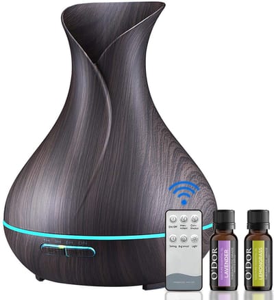 O'dor® Aroma Diffuser - EXTRA 2 x Etherische Olie - Luchtbevochtiger - Aromatherapie - Geurverspreider - Donkerbruin